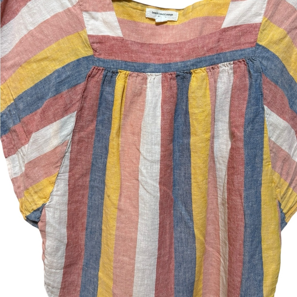 Beachlunchlounge Striped Multicolor Blouse Linen Blend Desert Vibes Sz S - Picture 5 of 8